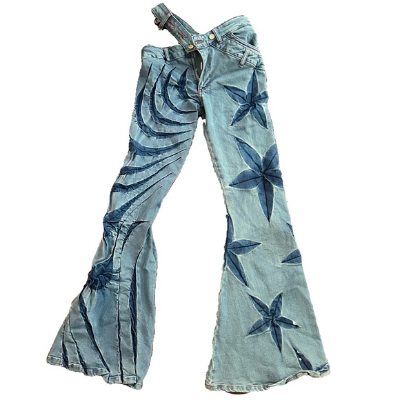 Masha Popova Denim - Artistic Blue Floral Women's Flare Jeans